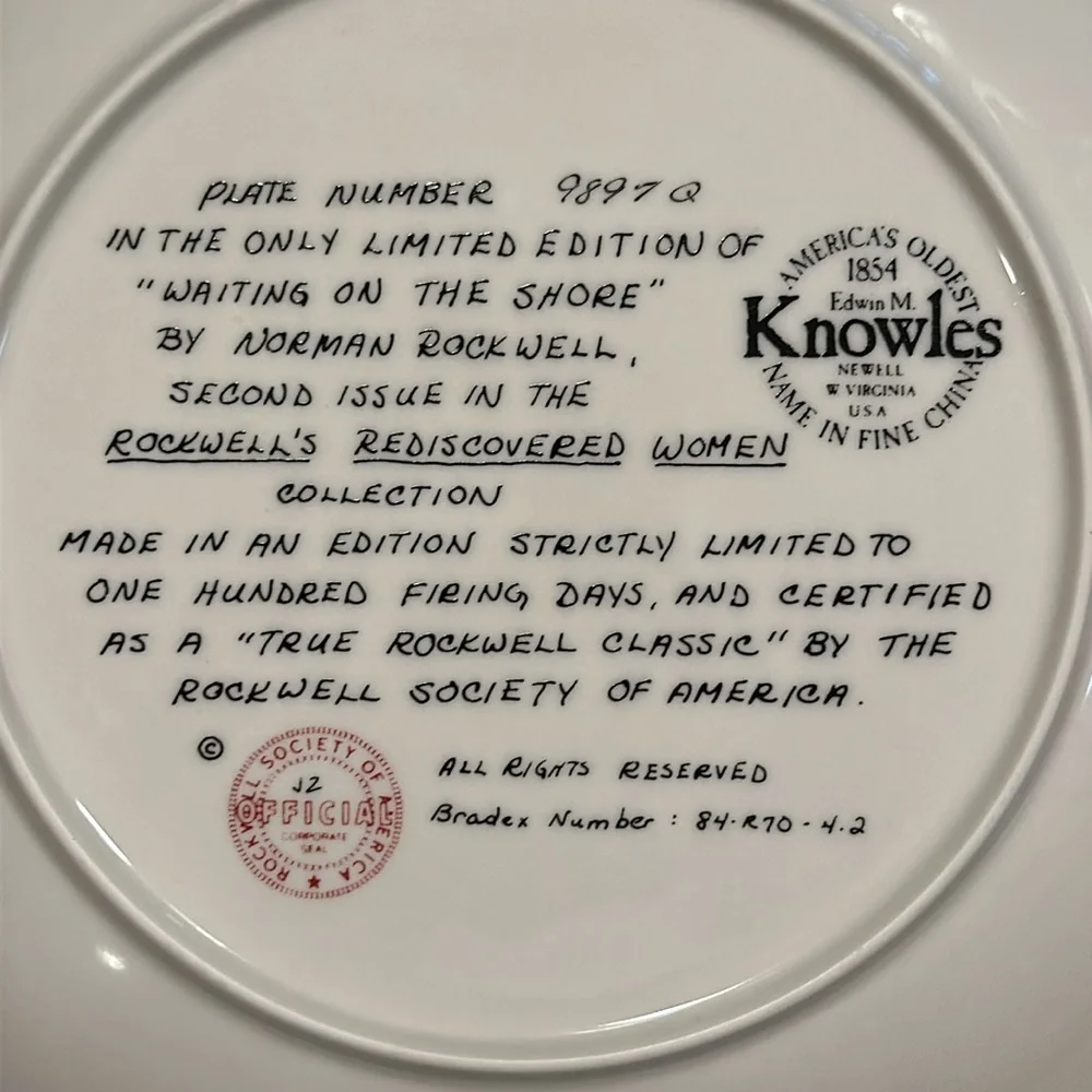 NORMAN ROCKWELL Knowles Limited Edition “Waiting on the Shore” Collector Plate